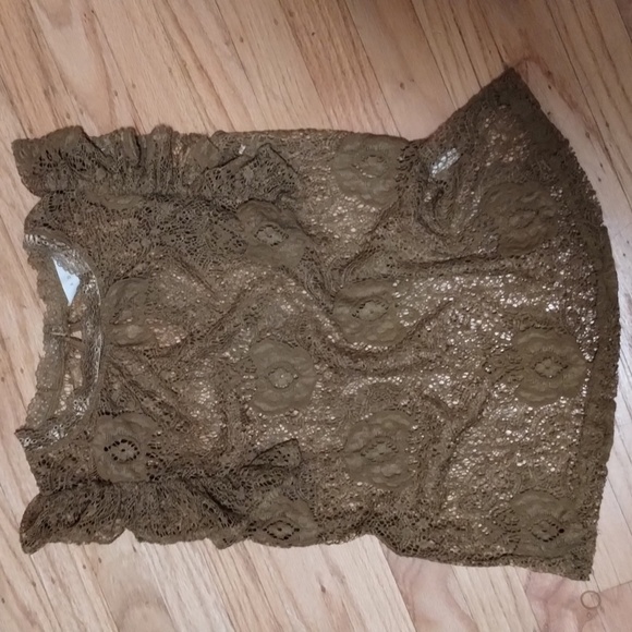 Adiva olive color lace ruffle sheer top Sz XS So so cute! - Picture 9 of 10